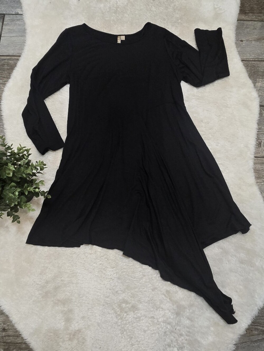 Comfy USA Black Asymmetrical Lagenlook Long Sleeve Modal Comfy Knit Dress, L
